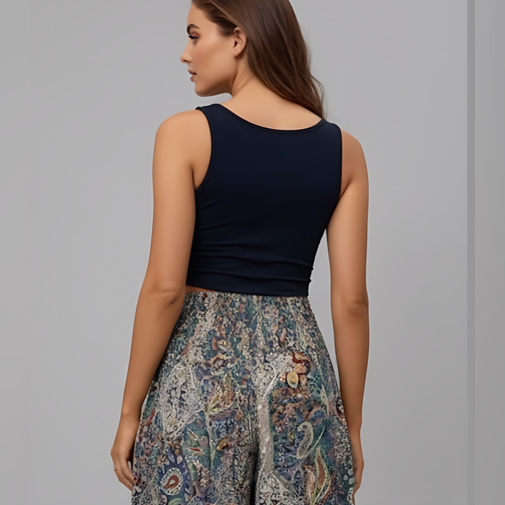 Shirred Waist Paisley Print Wide Leg Palazzo Pants - Picture 2 of 7